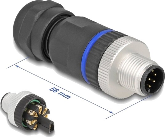 Delock - Strømkontakt - 8 Pin M12-A (Hann) - 30 V - 2 A - Svart
