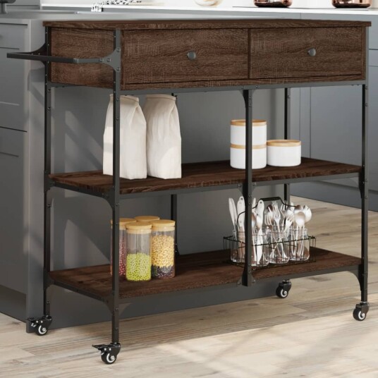 Kjøkkentralle brun eik 105x42x95 cm konstruert tre 842380 Kjøkkentralle brun eik 105x42x95 cm konstruert tre 842380