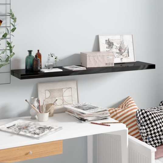 vidaXL Flytende vegghylle h?yglans svart 120x23,5x3,8 cm MDF