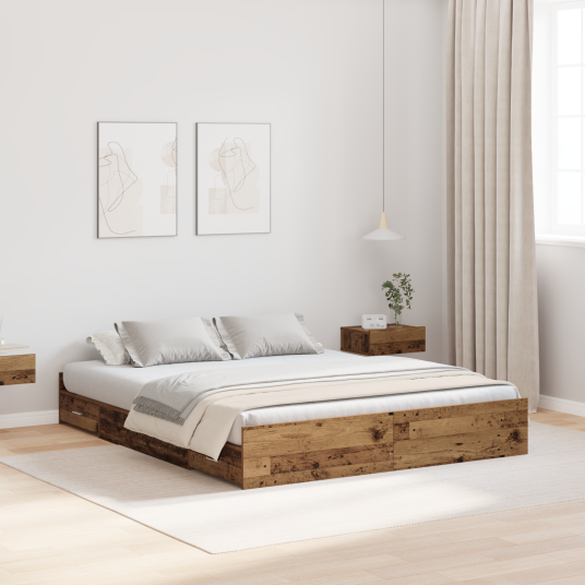  Seng med lagring Gammelt tre 150 x 200 cm Konstruert tre