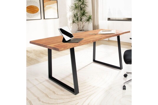 Skrivebord Wohnling Massivt treverk trekanter metallbein landlig stil Svart Rett 140x60 cm Svart Rett 140x60 cm
