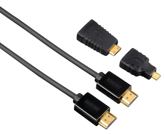 Hama 1,5 m HDMI-HDMI-kabel med Ethernet og 2 adaptere Svart