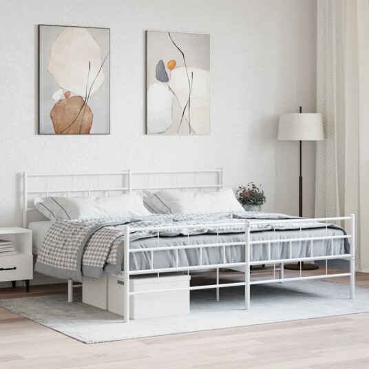 vidaXL Sengeramme i metall med hode- og fotgavl hvit 180x200 cm 8721012189317