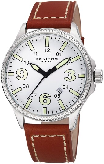 Akribos XXIV Herreklokke AK833SSBR Sølvfarget/Lær Ø45 mm