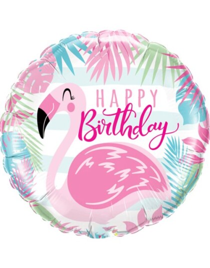Happy Birthday Folieballong med Flamingo Motiv 46 cm