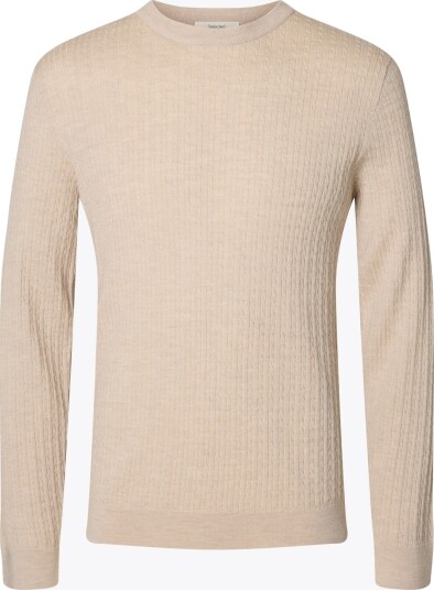 Selected Homme Tray Long Sleeve Knit Merino Cable Crew Beige M