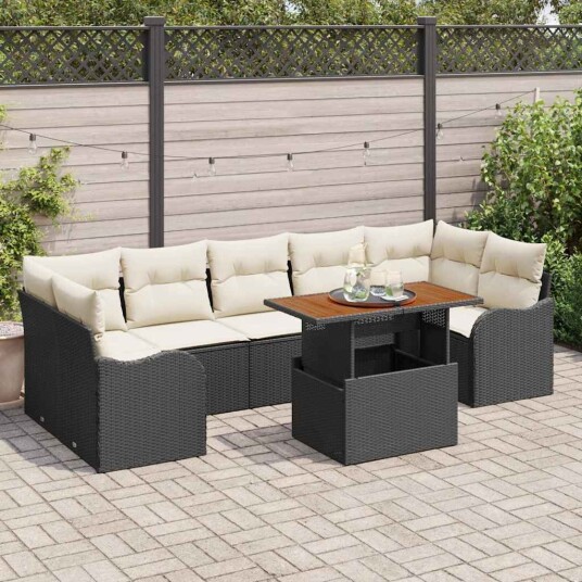 vidaXL Hagesofa Set 8 stk. Svart og krem polyrotting