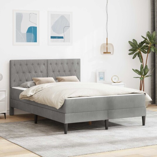 vidaXL Sengeramme med madrass Lysegrå 140 x 200 cm Fløyel vidaXL Sengeramme med madrass Lysegrå 140 x 200 cm Fløyel