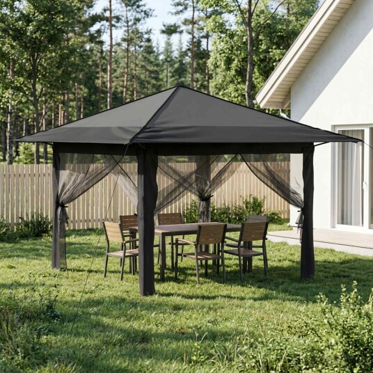 vidaXL Gazebo med 4 sidevegger 3,3 x 3,3 m Lysegrå og antrasitt