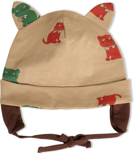 Mini Rodini Kittens Aop Cat Ear Baby Hat Beige 44/46 Mini Rodini Kittens Aop Cat Ear Baby Hat Beige 44/46