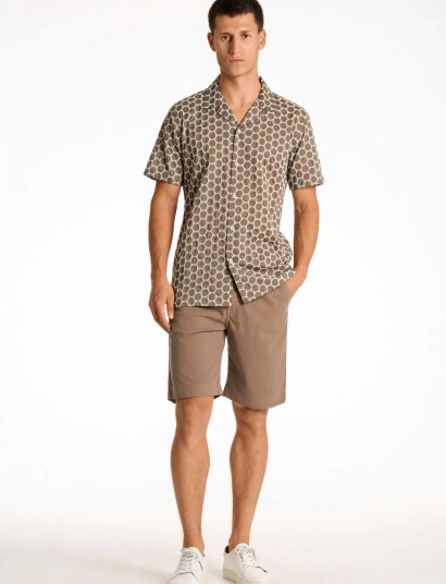 Lindbergh Embroidery Cotton Shirt S/S - Brown - XXL
