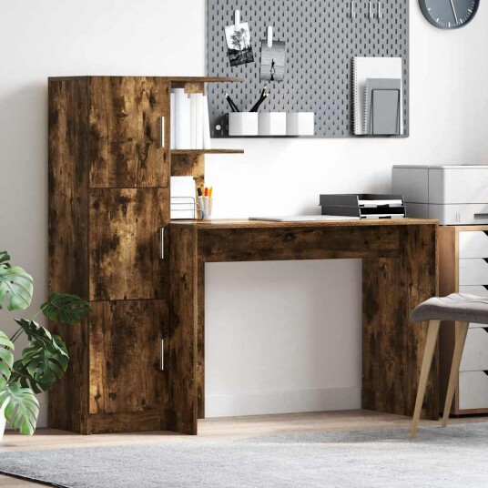 Skrivebord med lagring med dør 2 pcs Røkt eik 102 x 50 x 124 cm