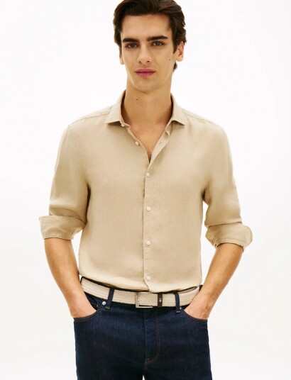 Tommy Hilfiger Dc Linen Shirt Beige L Tommy Hilfiger Dc Linen Shirt Beige L