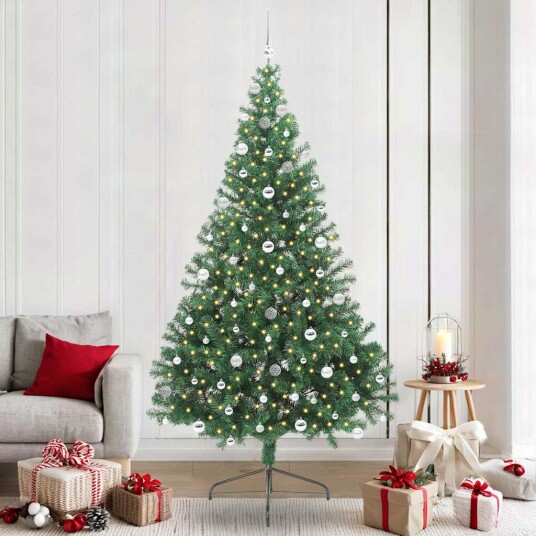 Kunstig Forhåndsopplyst Juletre med 300 LED grønn 240 cm PVC