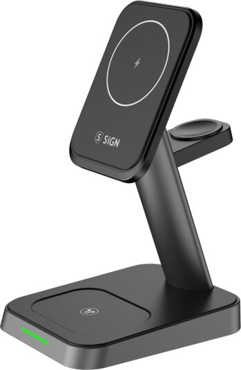 SiGN 3-i-1 15W trådløs MagSafe ladestativ for iPhone, Apple Watch, Airpods Svart