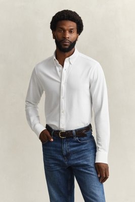 Gant REG JERSEY PIQUE STRETCH SHIRT Hvit M Gant REG JERSEY PIQUE STRETCH SHIRT Hvit M