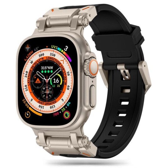 Tech-Protect Apple Watch (42 / 44 / SE / 45 / 49 mm) Delta Pro Silikonstropp - Svart / Titanium Tech-Protect Apple Watch (42 / 44 / SE / 45 / 49 mm) Delta Pro Silikonstropp - Svart / Titanium