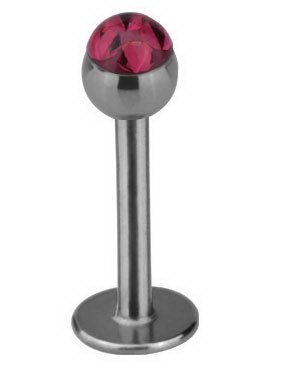 Labret med Glitrende Rosa Stener  Strl 1.2 x 8 mm med 4 mm kule