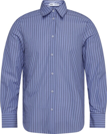 Mango Cotton And Lyocell Blend Straight Shirt Blue XS