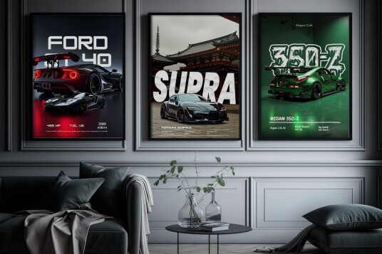 Plakat Ford GT Toyota Supra & Nissan 350Z / Sett av 3 Plakat Ford GT Toyota Supra & Nissan 350Z / Sett av 3