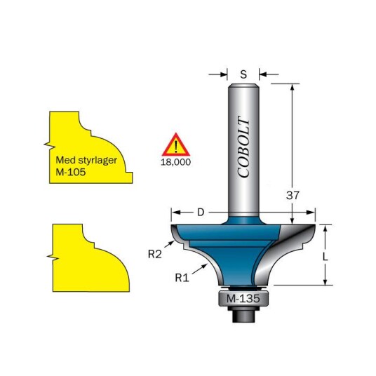 Cobolt 227-000 Kanprofilfres D=38 R=9,5 Maskintilbehør & forbruk