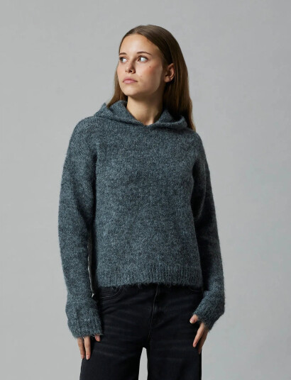LMTD Nlfnulo Ls Short Knit W. Hood Grey 134 140