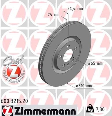 Bremseskive ZIMMERMANN 600.3215.20 Bremseskive ZIMMERMANN 600.3215.20
