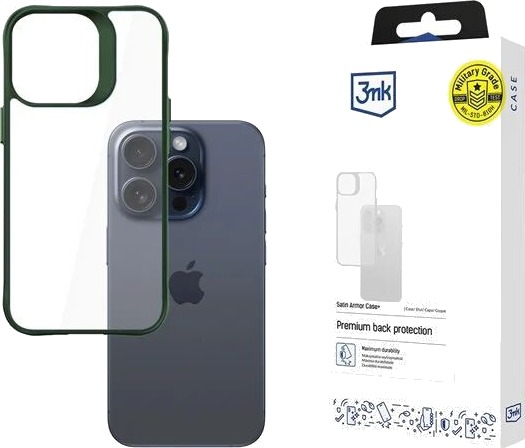 3mk Satin Armor Case+ Green for Apple iPhone 15 Pro Max Transparent