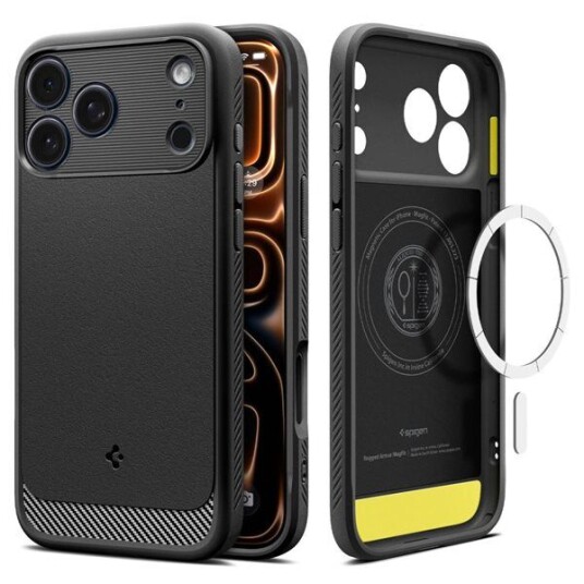 Spigen Rugged Armor MagSafe-deksel for iPhone 17 Pro – Matt svart