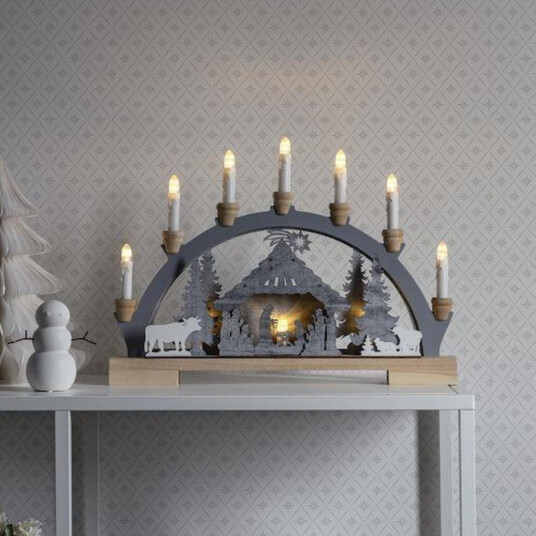 Adventsstake med dekorasjon julestall Hvit/Grå Grå / Hvit