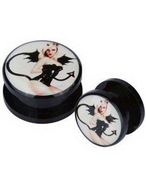 Black Devil Girl Svart Piercing Plugg 6 mm