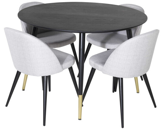 Venture Design Dipp & Velvet spisegruppe Svart/grå 4 st stoler & bord 115 cm