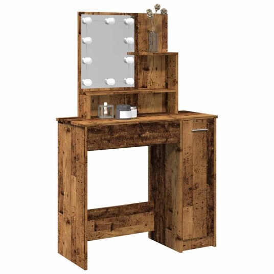  Sminkebord med LED gammelt tre 86,5x35x136 cm 857023