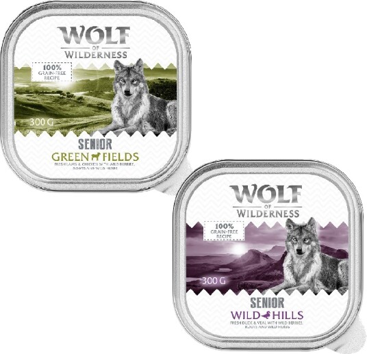 Wolf Of Wilderness Våtfôr Senior Duo Protein Oppskrift 6 Skål Mix Pakke 3X & 3X And & Kalv Kylling Lam 24 X 300 G 6 X 300 G