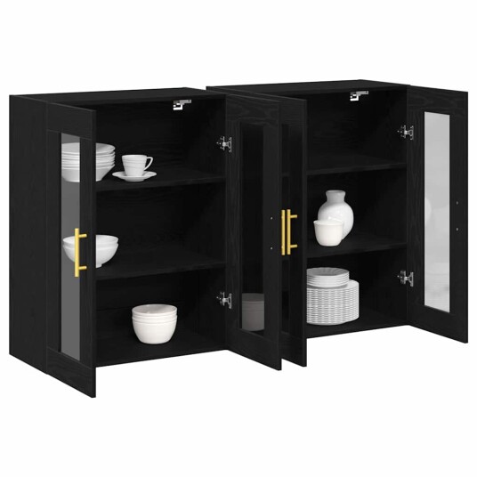 Vegghengte skap 2 stk Svart Eik 69,5 x 34 x 90 cm Konstruert Tre Vegghengte skap 2 stk Svart Eik 69,5 x 34 x 90 cm Konstruert Tre