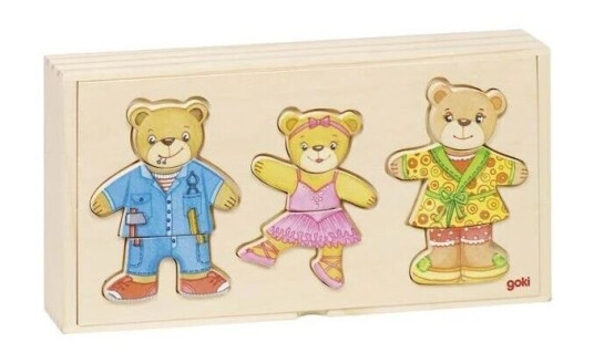 Goki Wooden Dress Up Puzzle Bears in Wooden Box 36 pcs. Tre