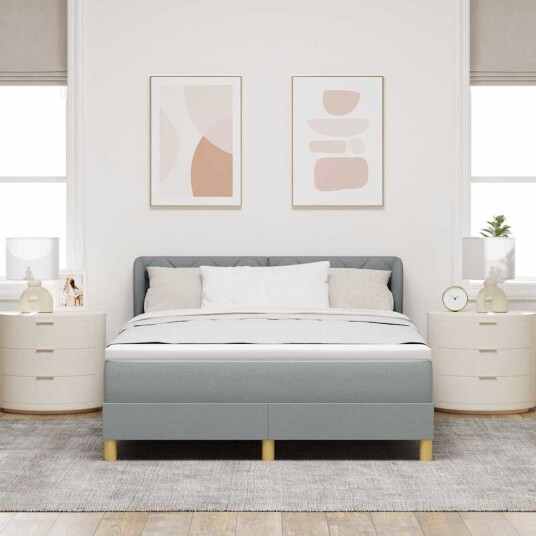 Bokfjær Seng med Madrass Lys Grå 160x200 cm Stoffer