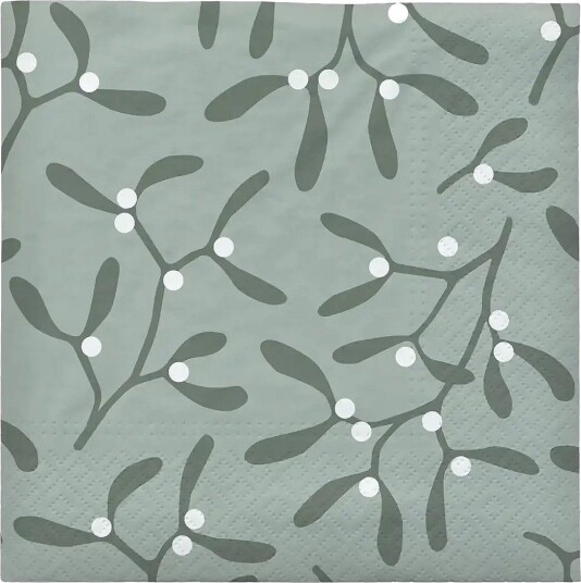 Broste Copenhagen Mistletoe Paper Napkin - WHITE/GRAPE LEAF GREEN - 33X33 cm
