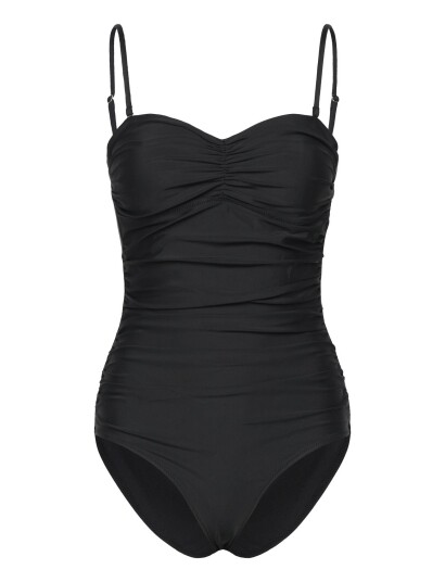 GANNI Recycled Core Solid Gathered Swimsuit   Black   34