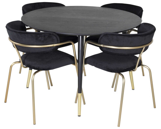 Venture Design Dipp & Arrow spisegruppe Svart/svart 4 st stoler & bord 115 cm