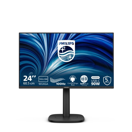 Philips 24B2u3301d - Led-Skjerm - 24" - 1920 X 1200 Wuxga @ 100 Hz - Ips - 300 Cd/M² - 1500:1 - 4 Ms - Hdmi, Displayport, Usb-C - Høyttalere - Svart