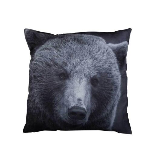 Borg Living Pyntepute med bjørn - Semsket skinn look - 30 x 30 cm
