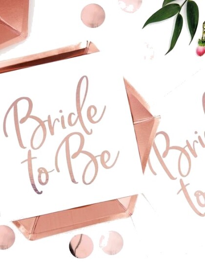20 stk Bride to Be Servietter med Rosegullfoliert Tekst 33x33 cm