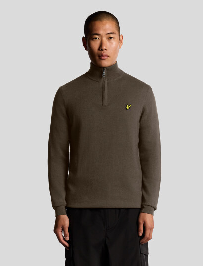 Lyle & Scott Cotton Merino Quarter Zip Jumper - Brown - XS Lyle & Scott Cotton Merino Quarter Zip Jumper - Brown - XS
