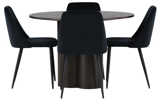 Venture Design Olivia & Night spisegruppe Svart/mokka 4 stoler & bord 110 cm