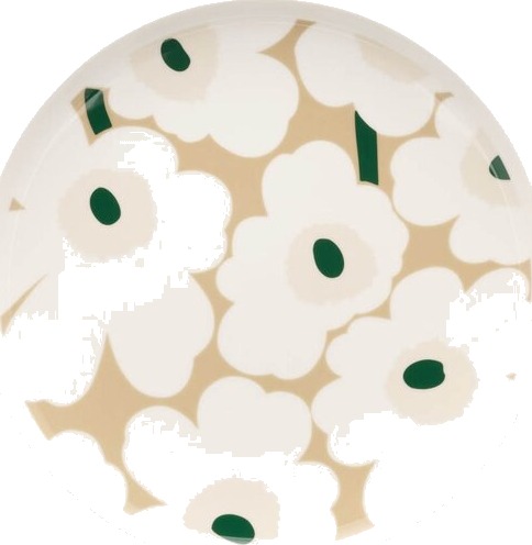 Marimekko Oiva Unikko tallerken 25 cm hvit/beige/grønn