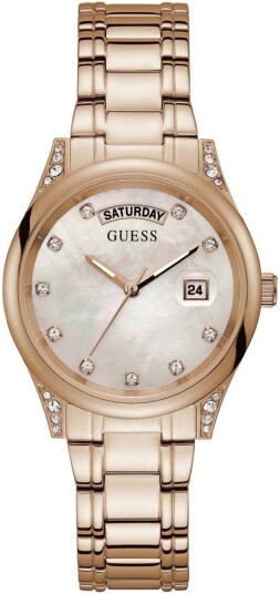 Guess Dameklokke GW0047L2 Hvit/Rose gulltonet stål Ø35 mm