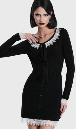 Killstar   Goth Kort kjole   VICTORIA'S WRATH KNITTED MINI DRESS   XS til 4XL   Damer   svart