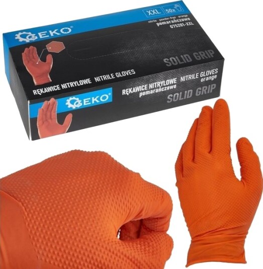 Geko Nitrilhansker Solid Grip Oransje XXL 50 Stk