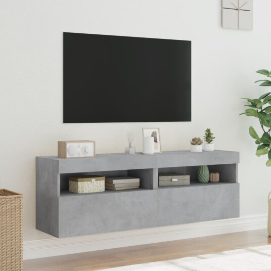 vidaXL Vegghengte TV-benker med LED-lys 2 stk betonggrå 60x30x40 cm 8721012257740